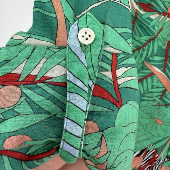 Talbots Jungle Tiger Print Button Up Top Size Small SP Colorful Long Sleeve Arts - Picture 7 of 11